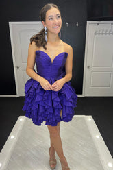 Misshow A-Line Royal Blue Sweetheart Short Homecoming Dress/Mini Dress with Ruffles